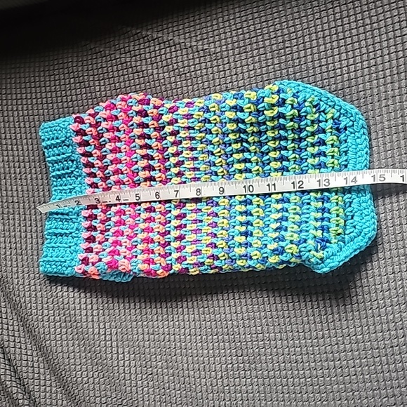 HANDMADE Homemade Small Dog Coat Sweater Crochet Moss Stitch Teal new - Picture 8 of 9
